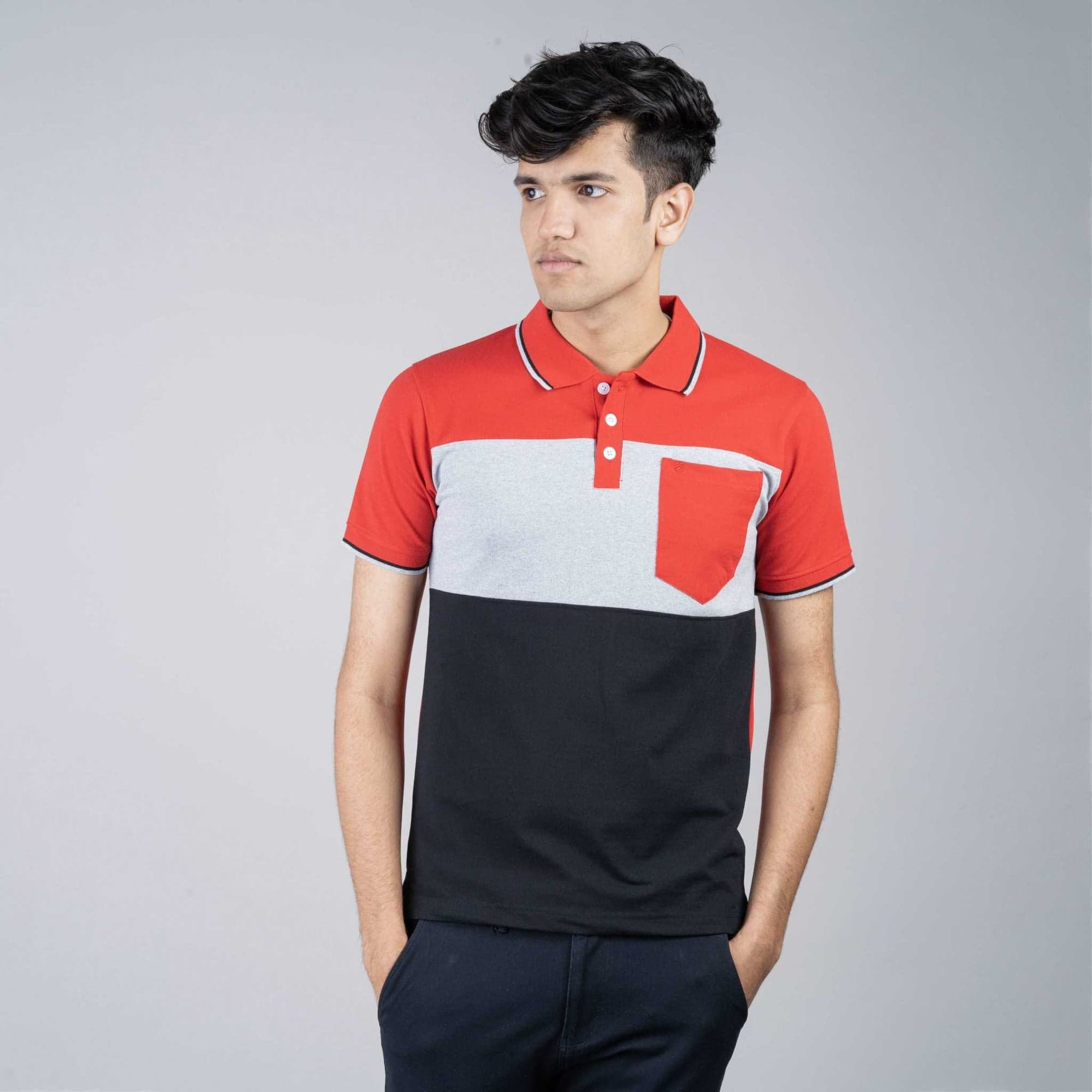 Polo T-shirt with Pocket - Red, Grey, Black