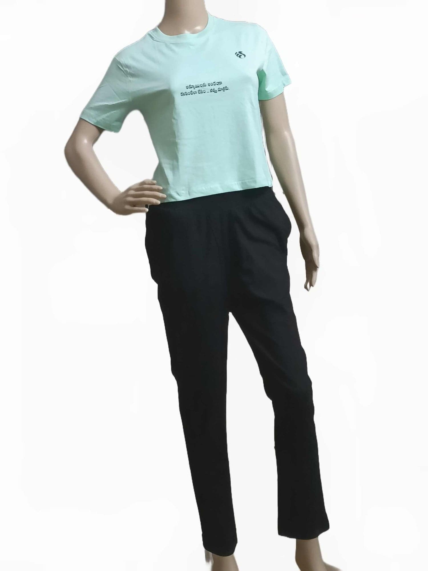 Telugu Message' Printed Crop Top - Mint