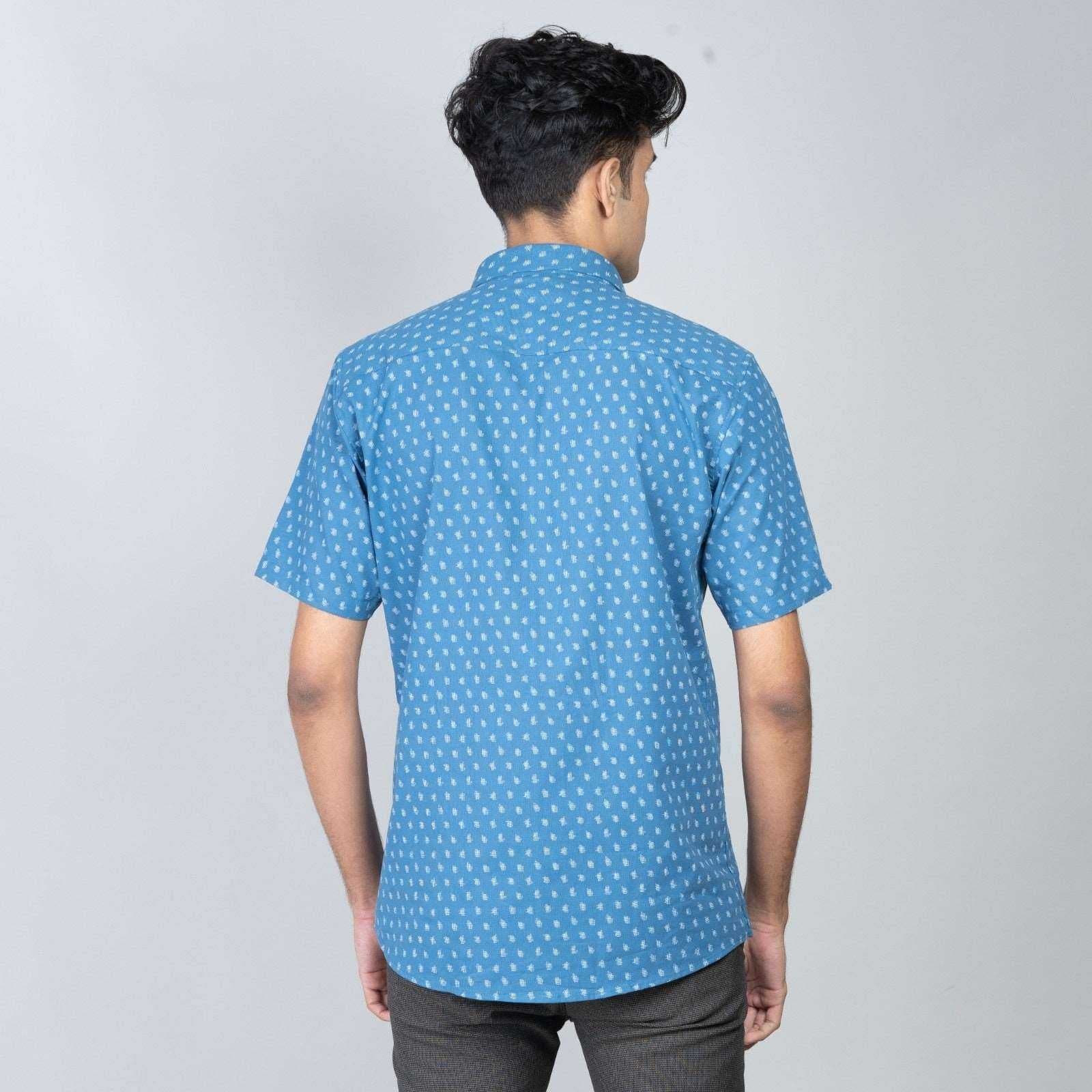 Cotton Slim Fit Half Shirt - Blue print