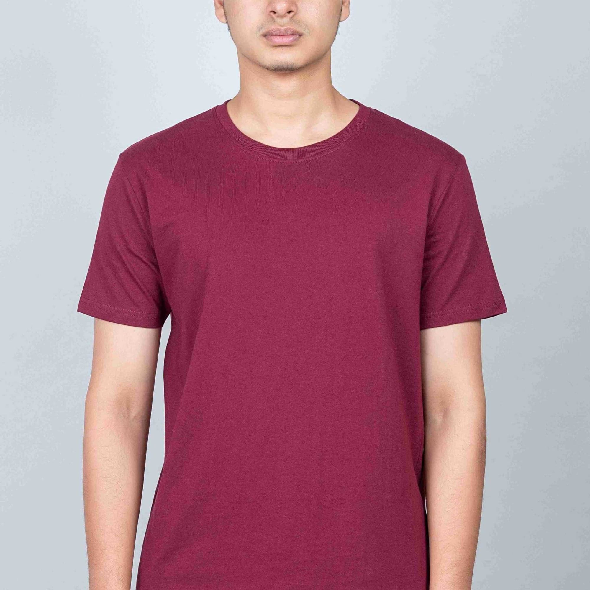 Cotton Slim Round Neck T-Shirt - Maroon