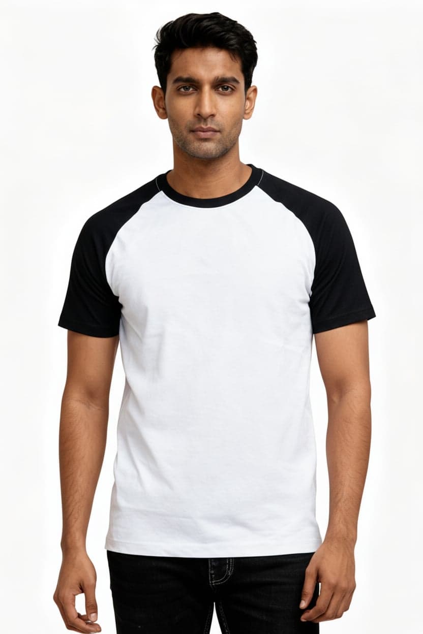 Classic Raglan Half-Sleeve T-Shirt (White/Black)