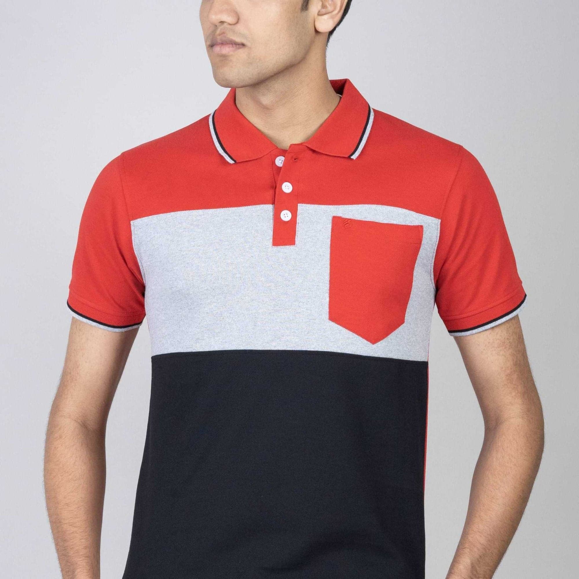 Polo T-shirt with Pocket - Red, Grey, Black