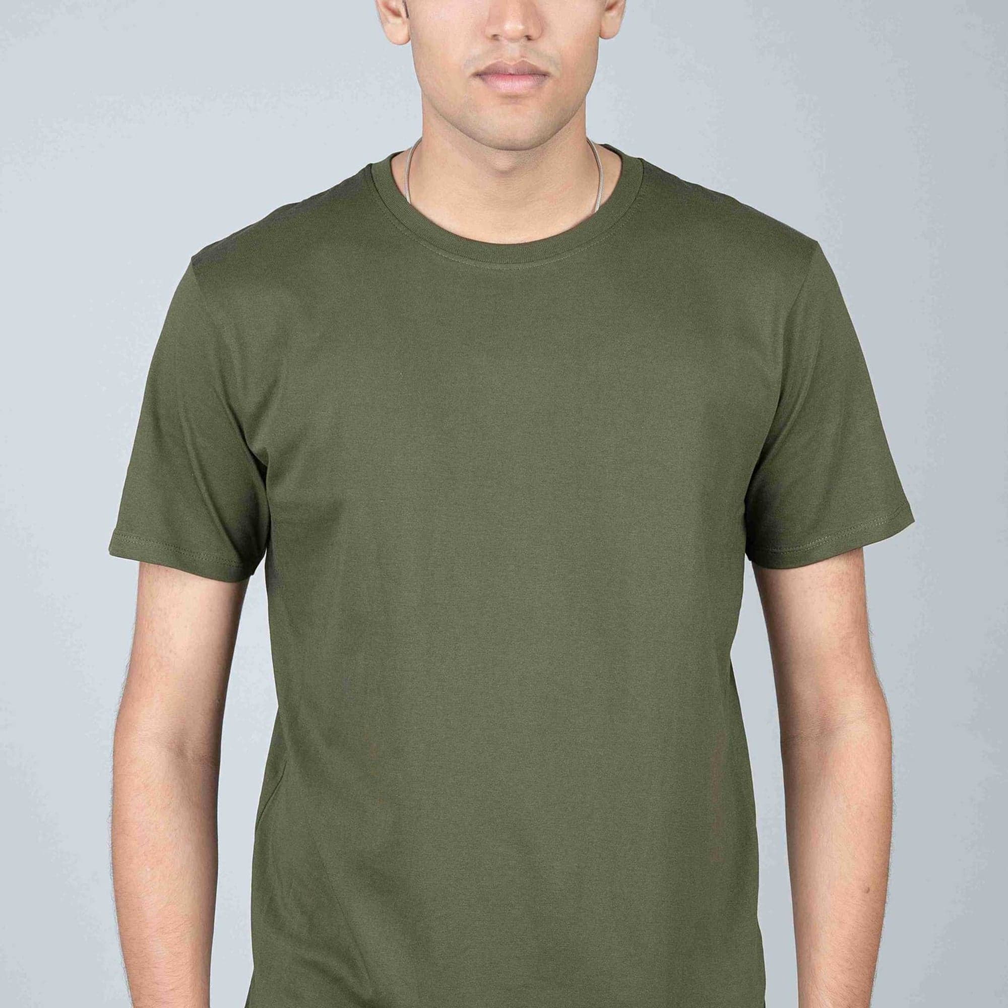 Cotton Slim Round Neck T-Shirt - Olive Green
