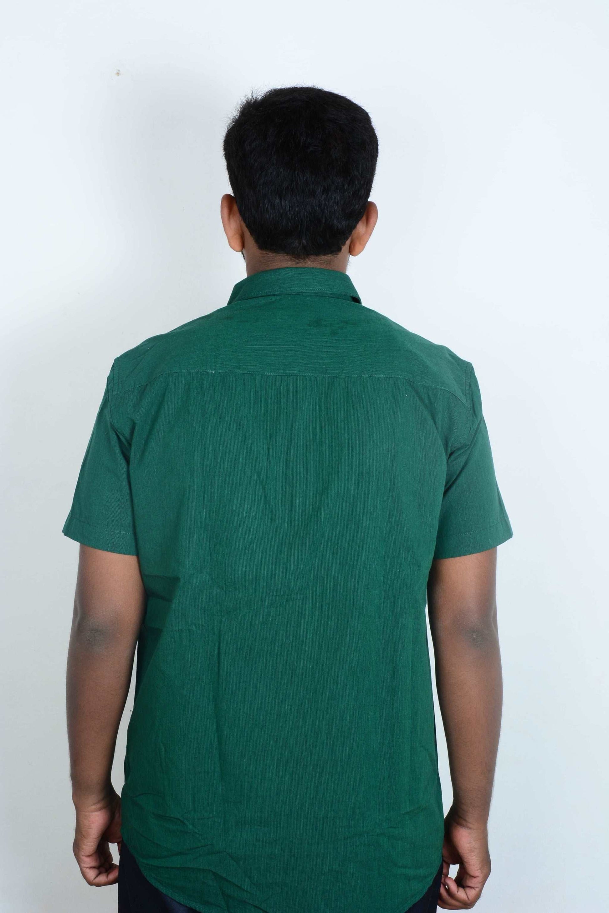 Cotton Slim Fit Half Shirt - Green -Half