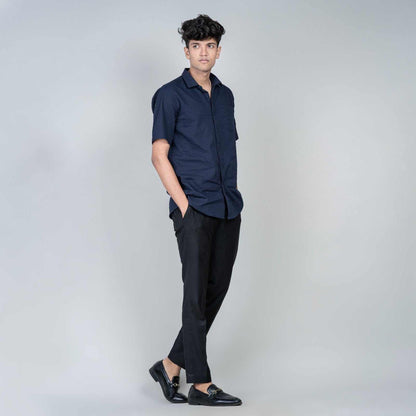 Cotton Slim Fit Half Shirt - Blue popcorn