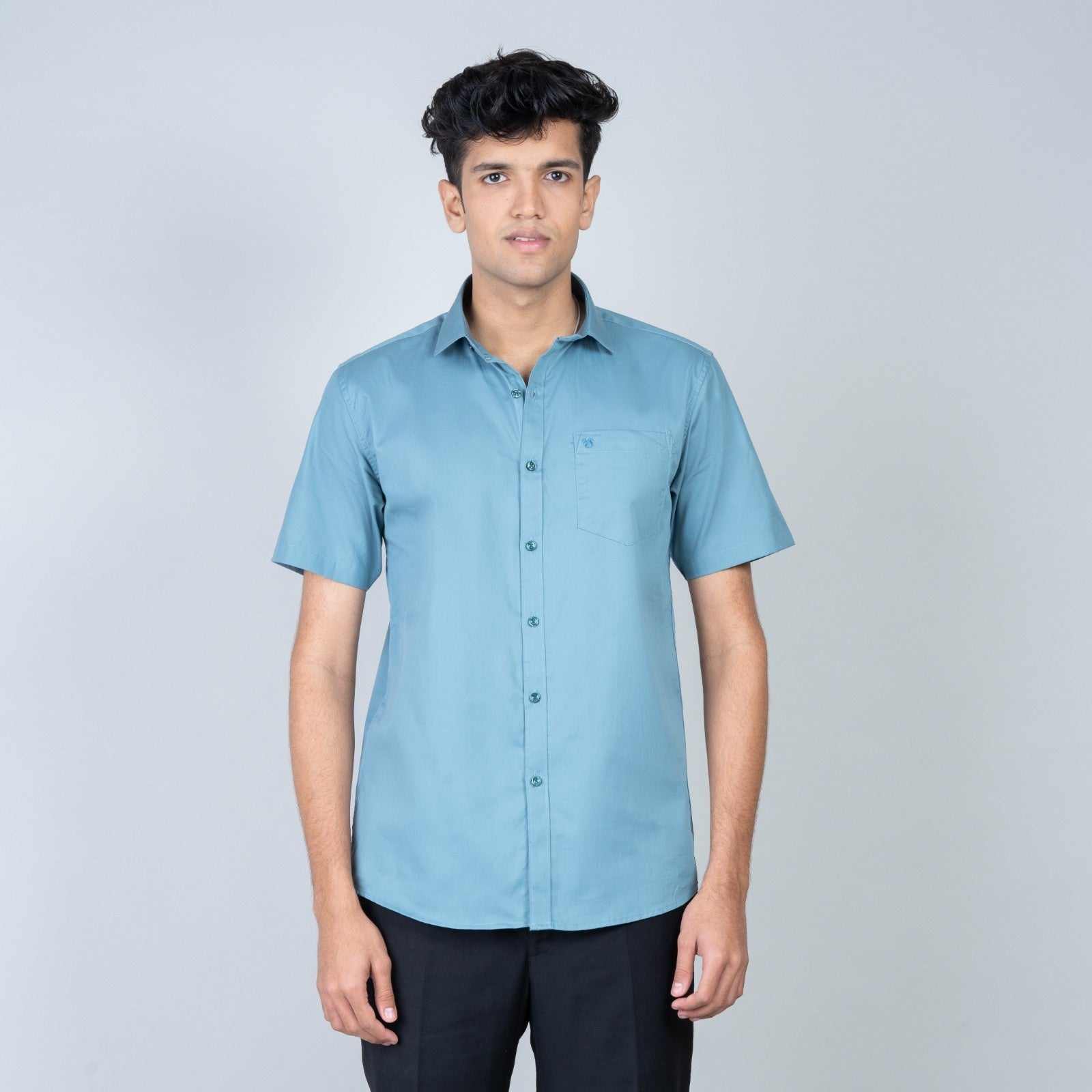 Cotton Slim Fit Half Shirt - grey