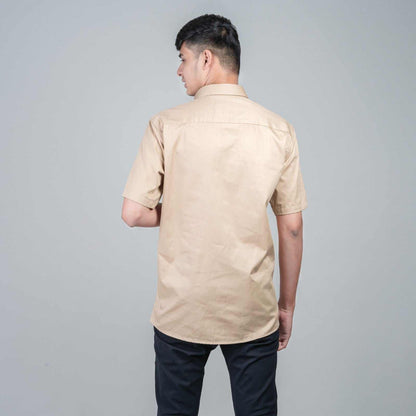 Cotton Slim Fit Half Shirt - Light Brown