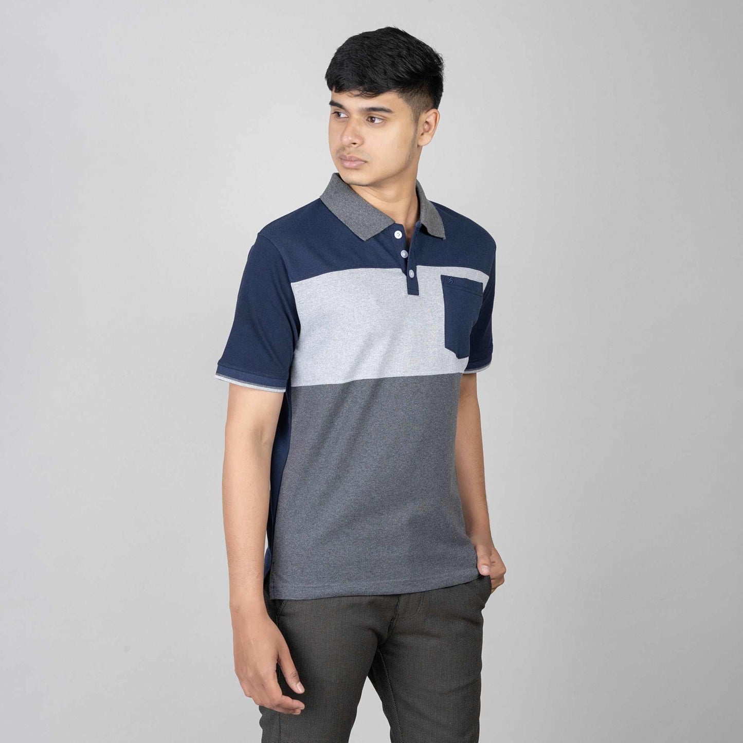 Polo T-shirt with Pocket - Blue, Grey