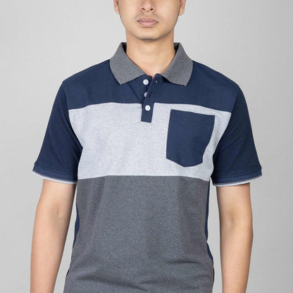 Polo T-shirt with Pocket - Blue, Grey