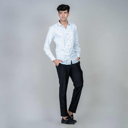 Cotton Regular Full Shirt - White and Green Checks