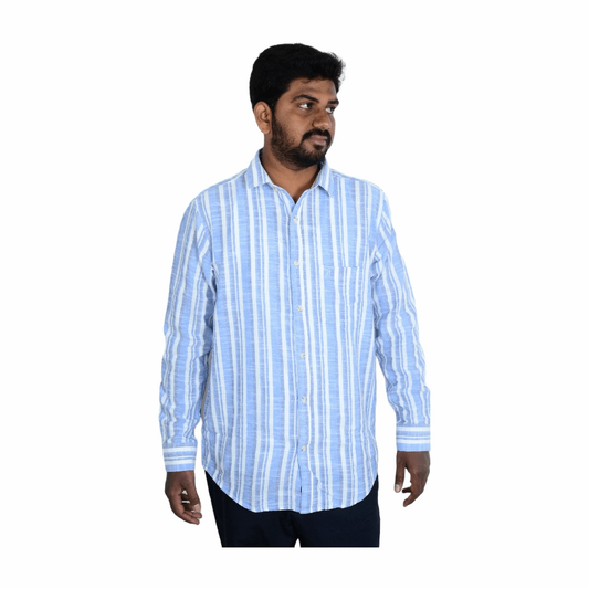 Cotton Regular Full Shirt - white and blue-full