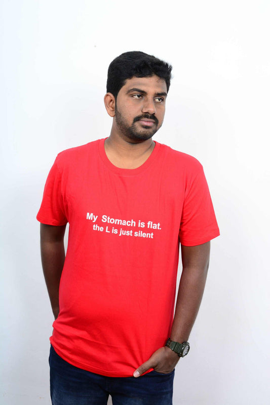 Cotton Slim Round Neck T-Shirt -red -printed