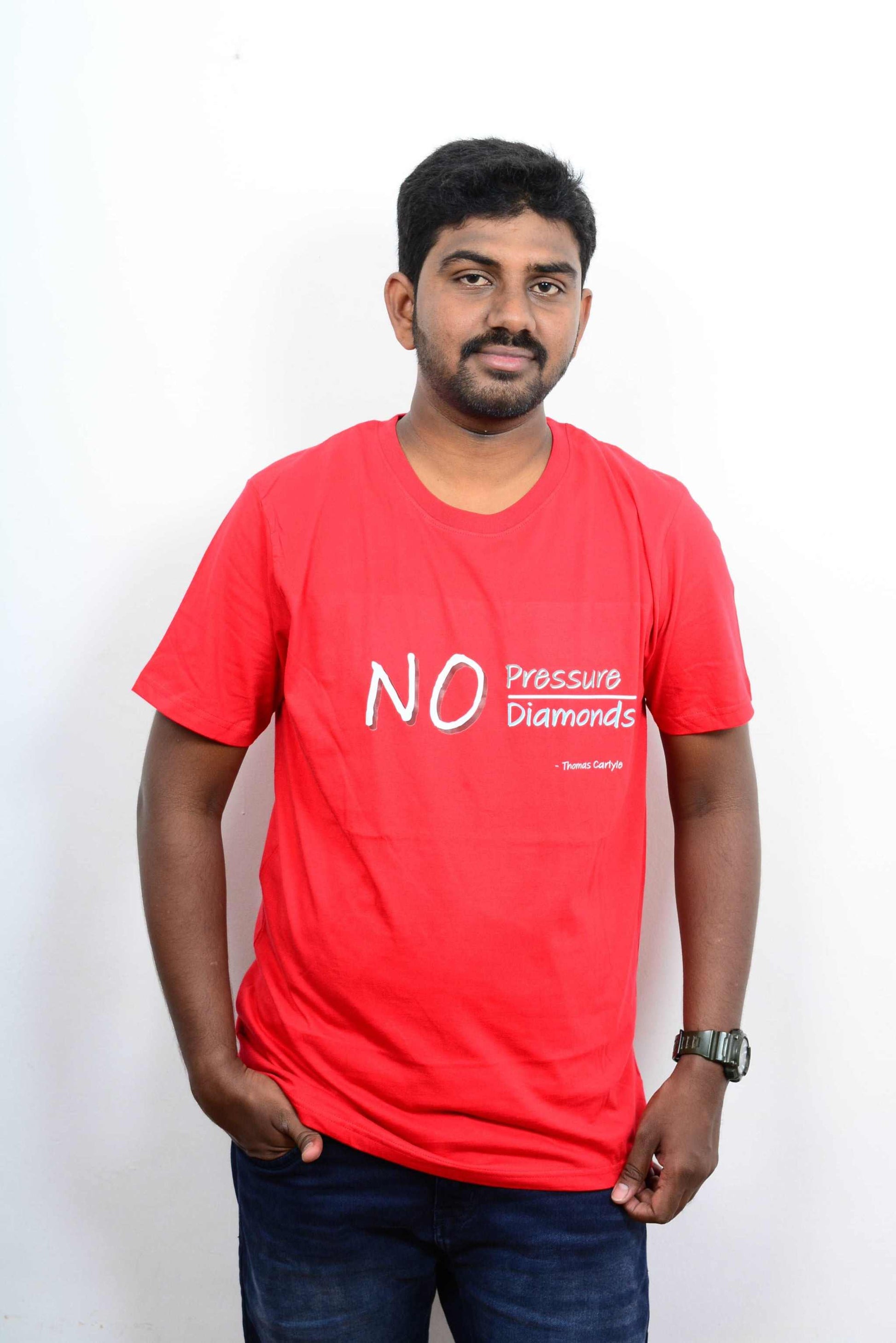 Cotton Slim Round Neck T-Shirt Red Message
