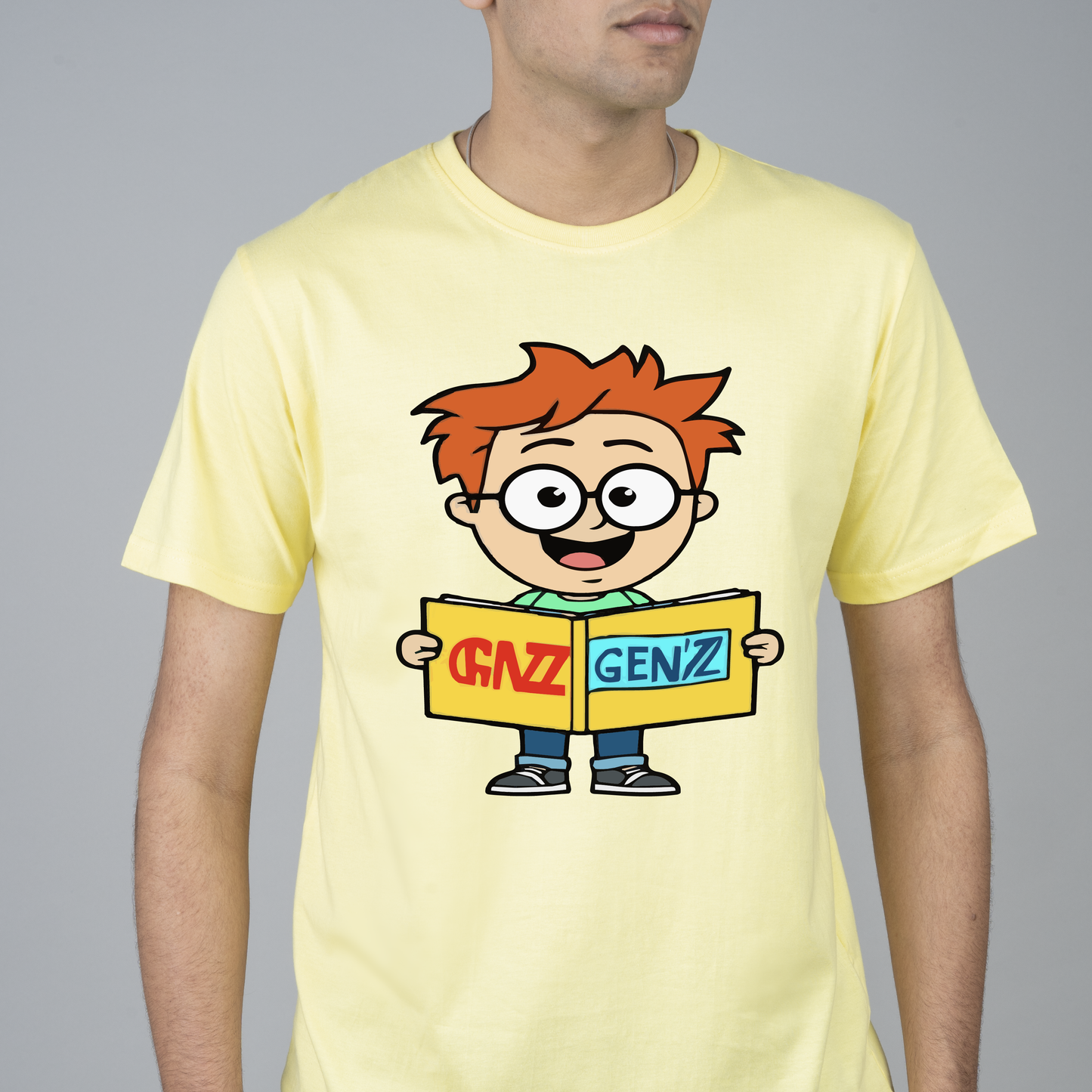 Men Printed Round Neck Pure Cotton Pale Yellow T-Shirt