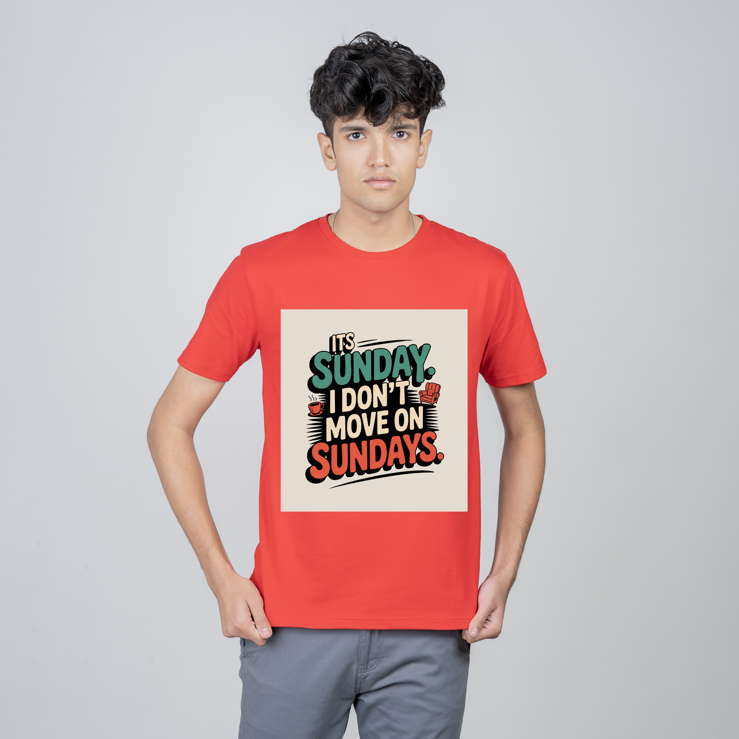 Men Printed Round Neck Pure Cotton Red T-Shirt