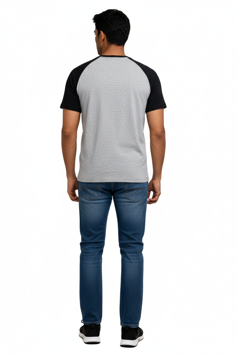 Classic Raglan Half-Sleeve T-Shirt (Grey Heather/Black)