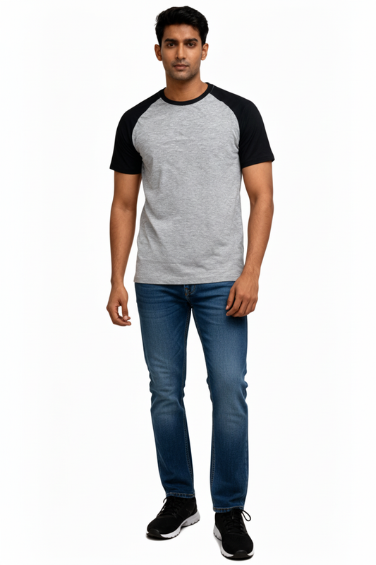 Classic Raglan Half-Sleeve T-Shirt (Grey Heather/Black)