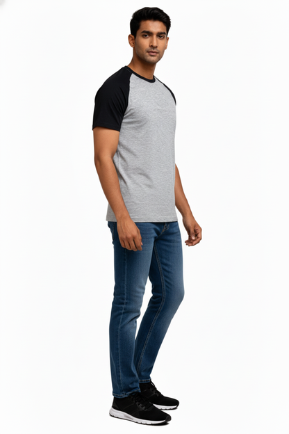 Classic Raglan Half-Sleeve T-Shirt (Grey Heather/Black)