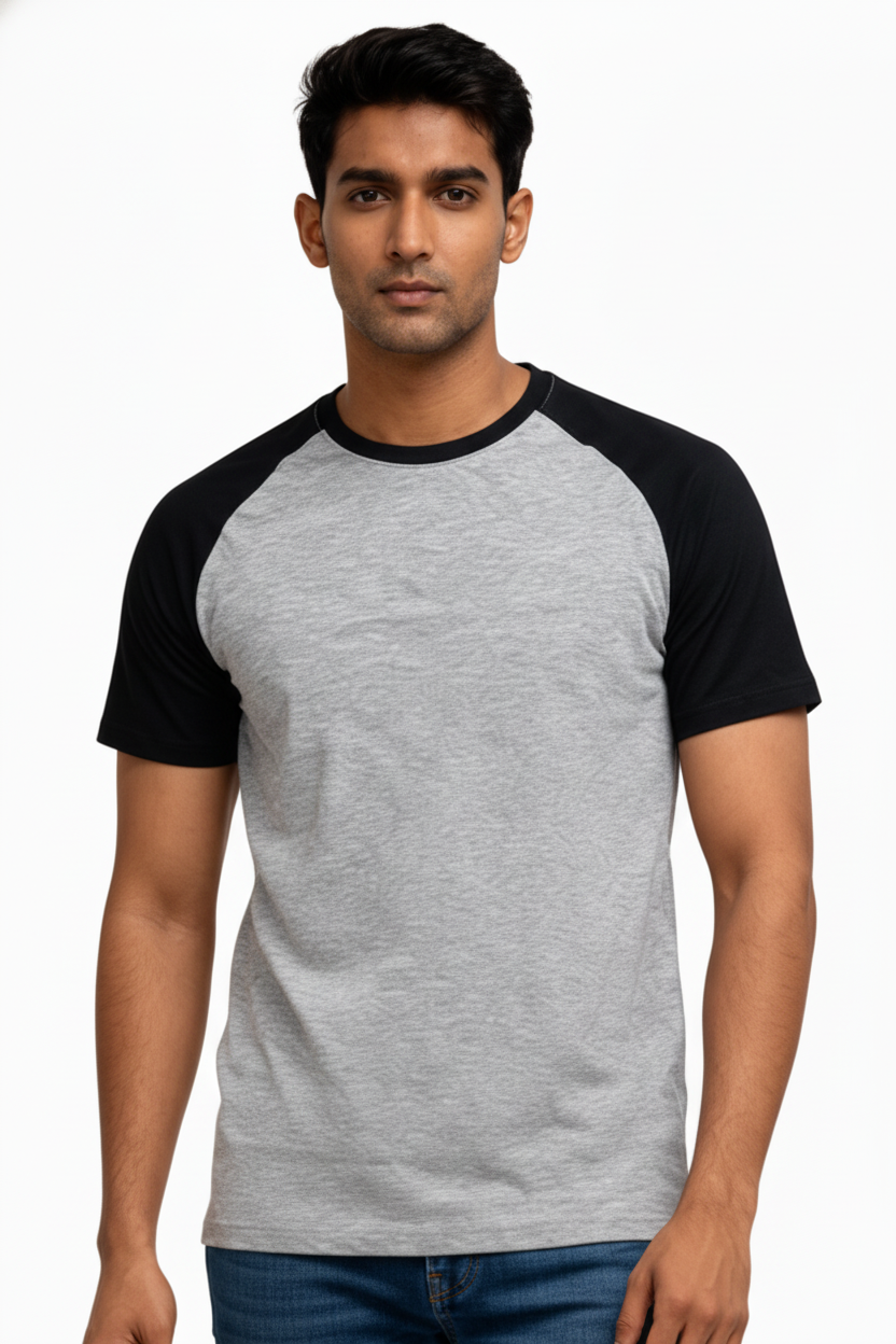 Classic Raglan Half-Sleeve T-Shirt (Grey Heather/Black)