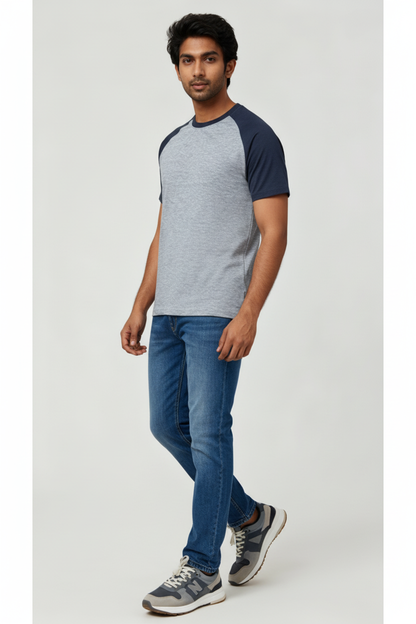 Classic Raglan Half-Sleeve T-Shirt (Grey Heather/Navy Heather)