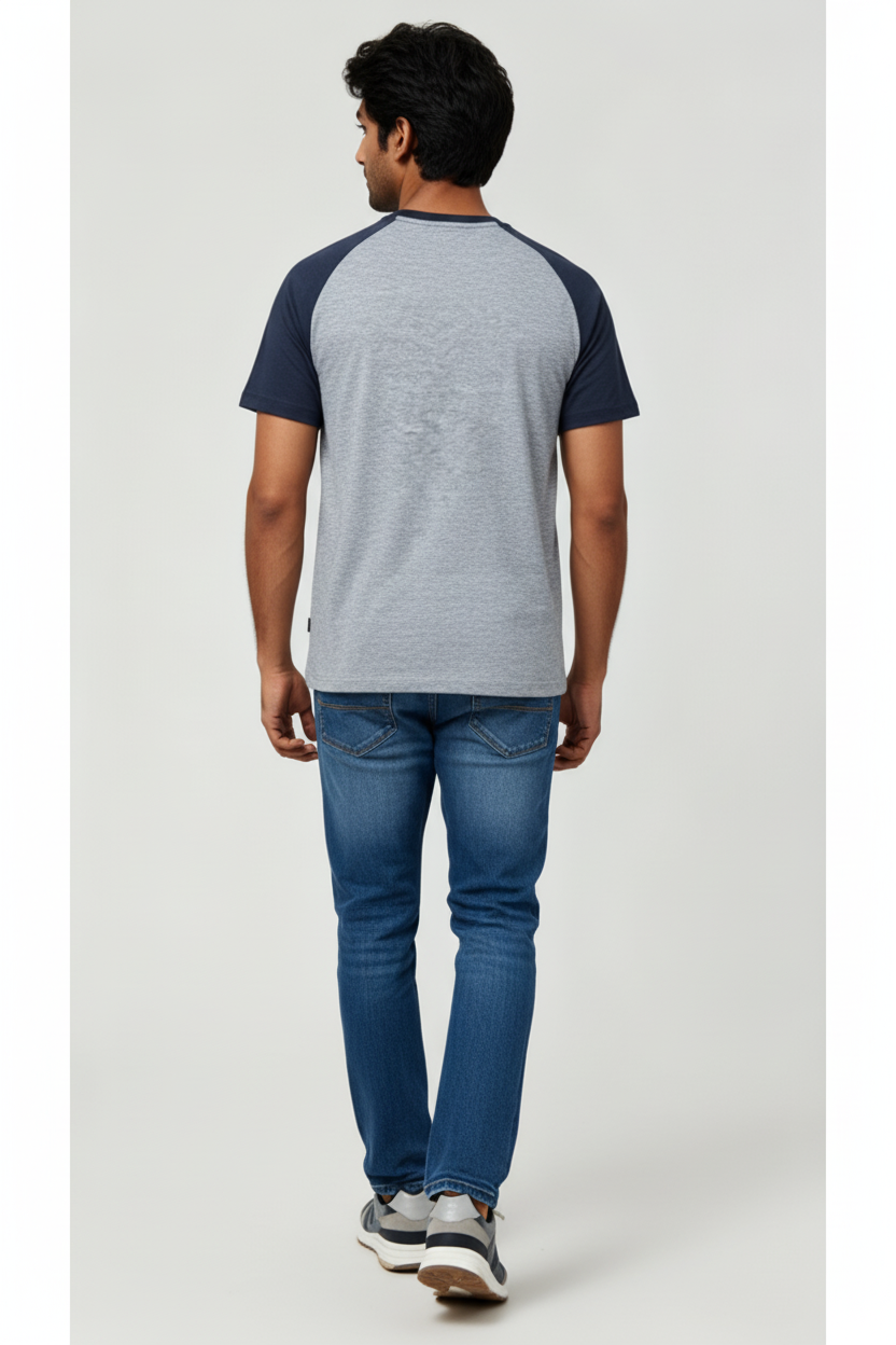 Classic Raglan Half-Sleeve T-Shirt (Grey Heather/Navy Heather)