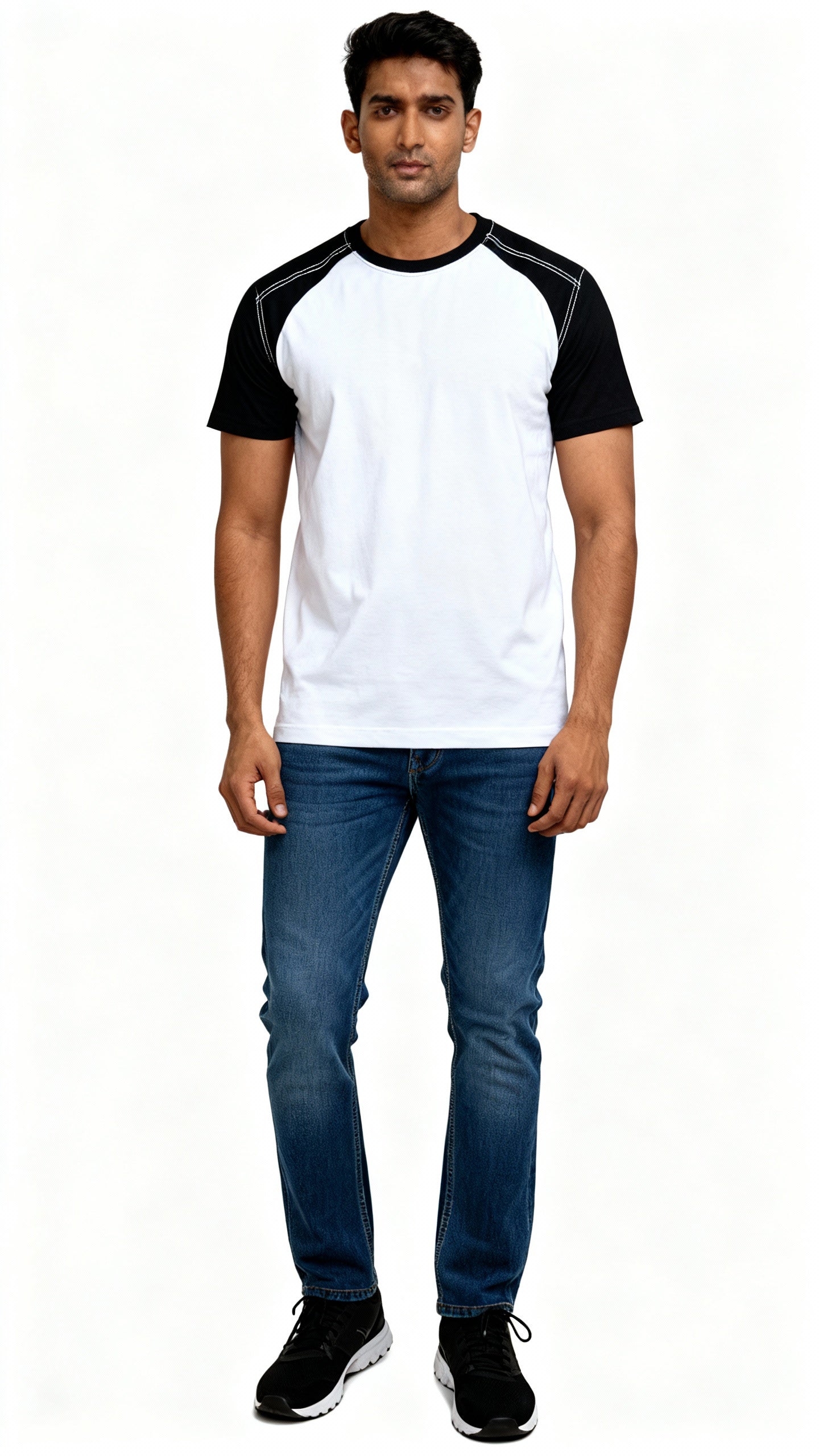 Classic Raglan Half-Sleeve T-Shirt (White/Black)
