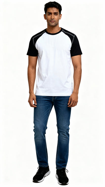 Classic Raglan Half-Sleeve T-Shirt (White/Black)
