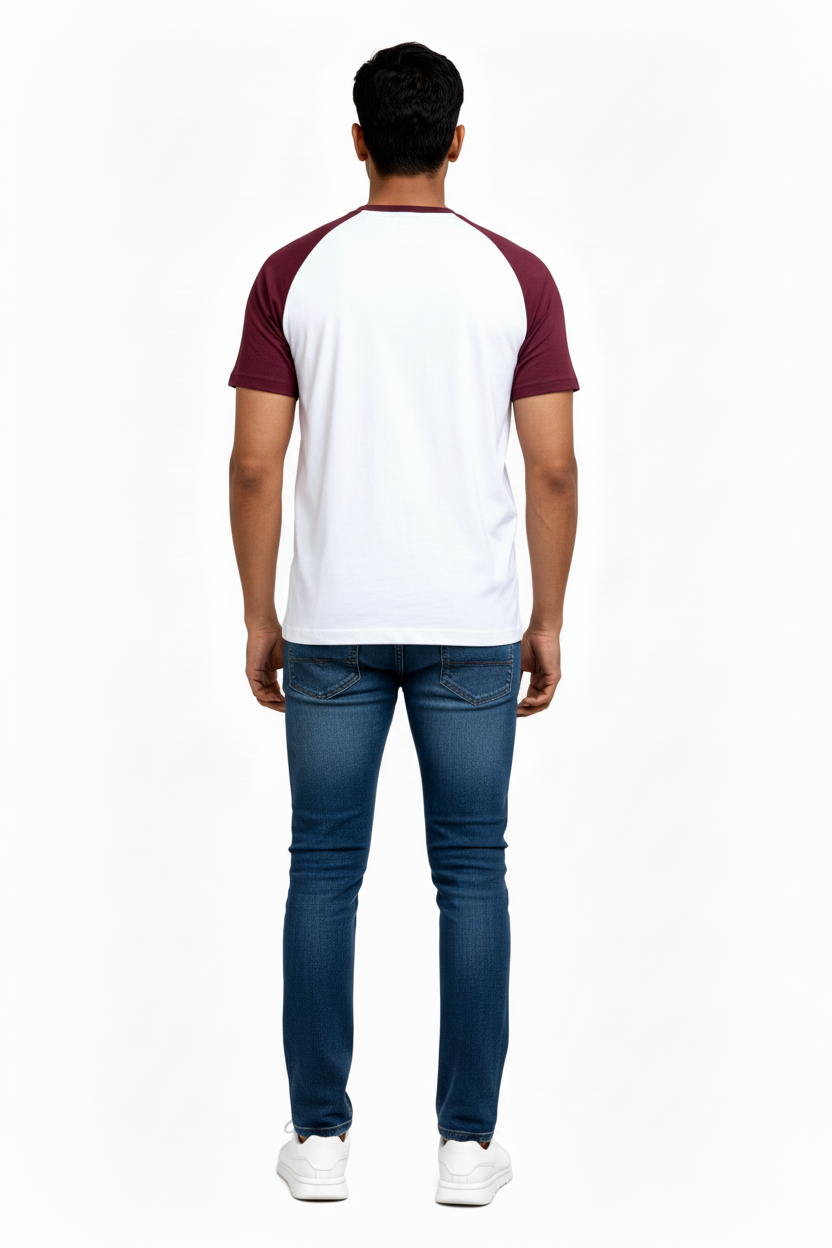 Classic Raglan Half-Sleeve T-Shirt (White/Cardinal Heather)