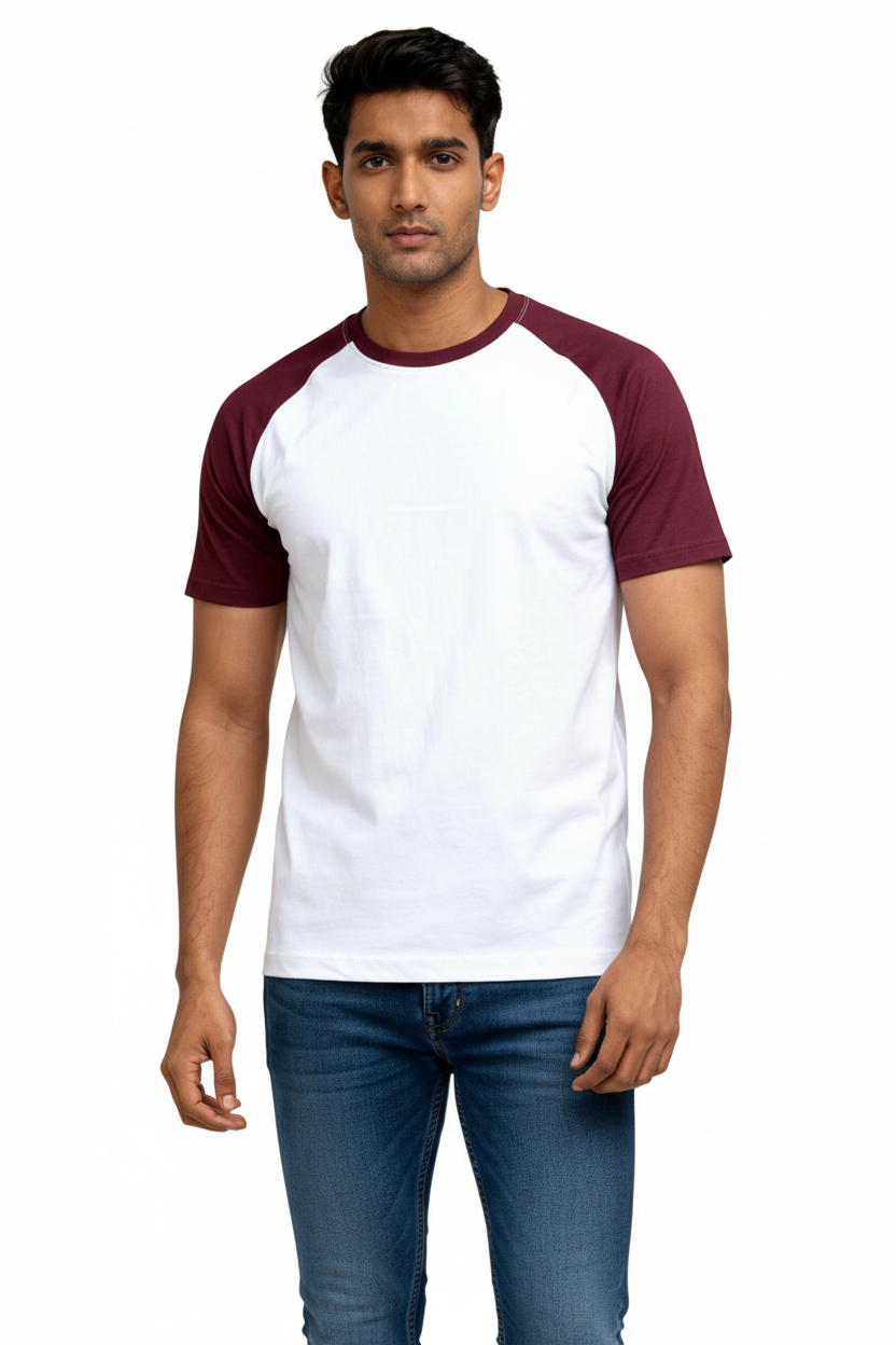 Classic Raglan Half-Sleeve T-Shirt (White/Cardinal Heather)