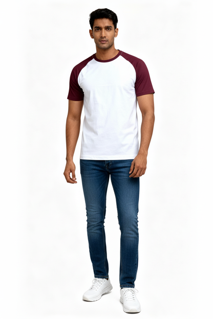 Classic Raglan Half-Sleeve T-Shirt (White/Cardinal Heather)