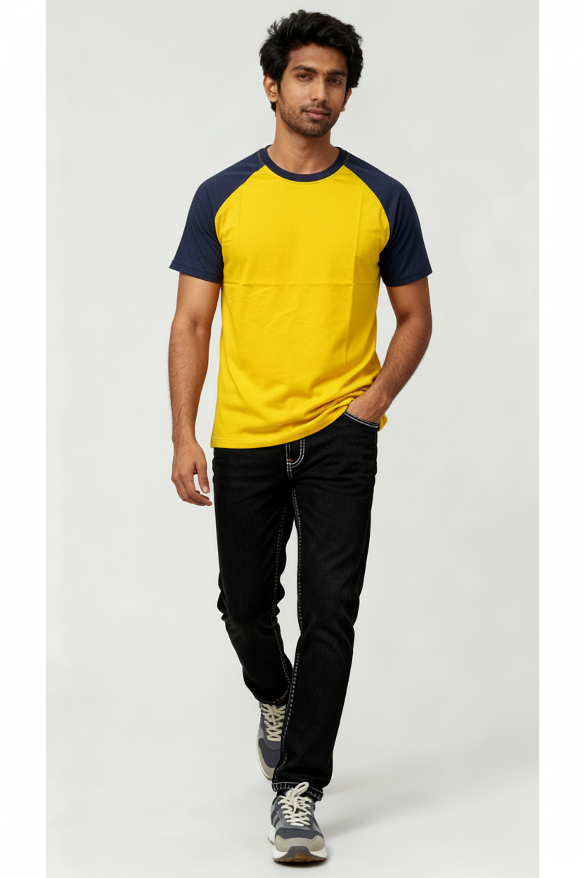 Classic Raglan Half-Sleeve T-Shirt (Yellow/Navy Heather)