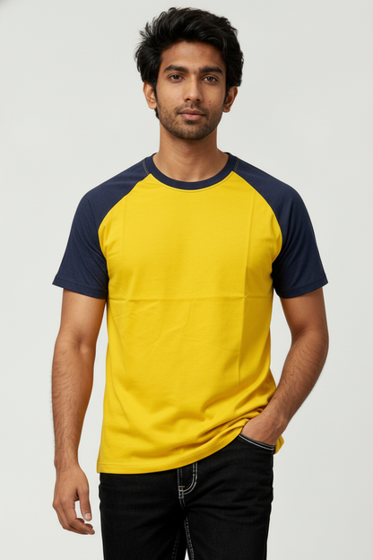 Classic Raglan Half-Sleeve T-Shirt (Yellow/Navy Heather)