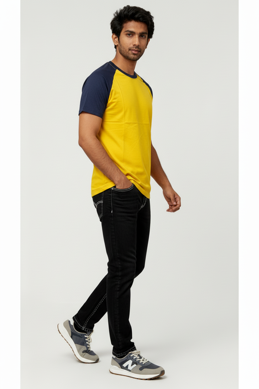 Classic Raglan Half-Sleeve T-Shirt (Yellow/Navy Heather)