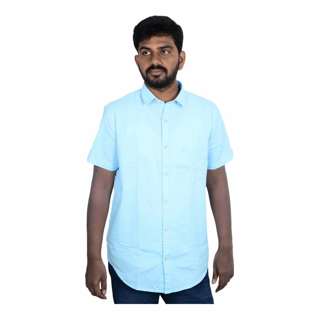 Cotton Slim Fit Half Shirt sky blue Half