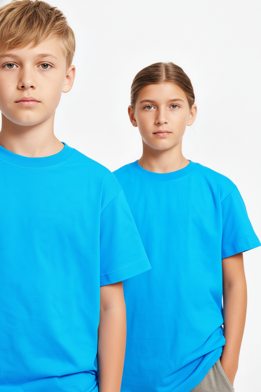 Kids' Unisex Plain Sky Blue T-Shirt