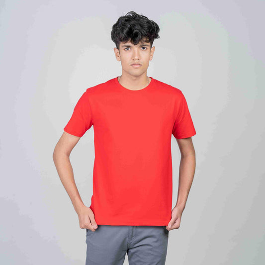 Cotton Slim Round Neck T-Shirt - Red