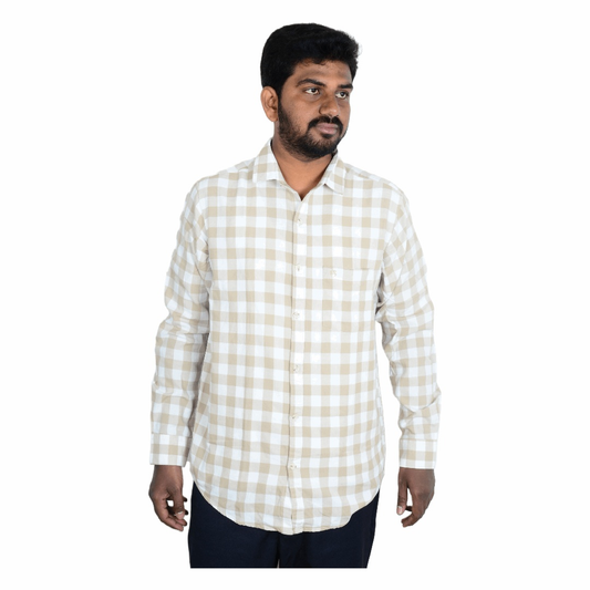 Cotton Regular Full Shirt White and Pale Brown full