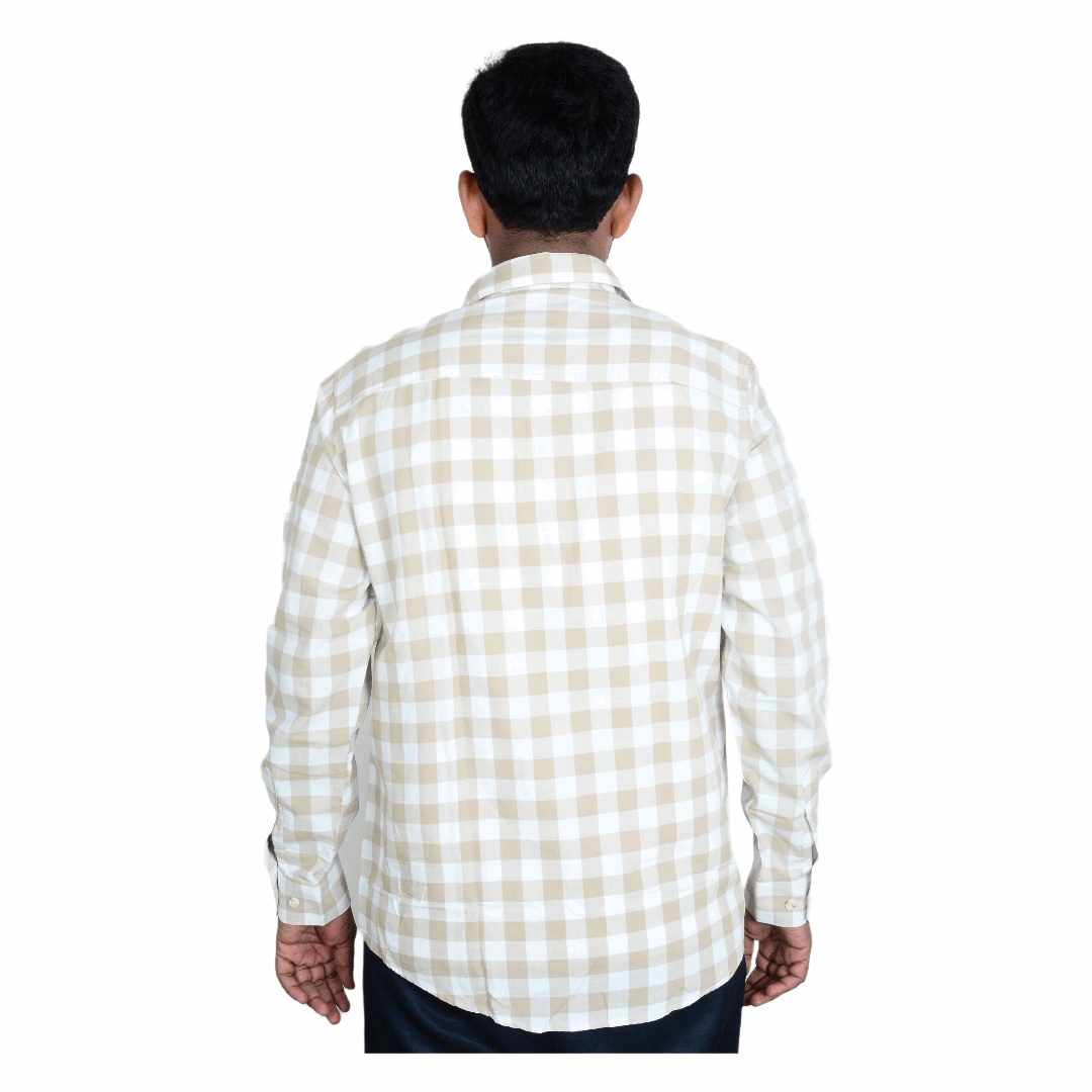 Cotton Regular Full Shirt White and Pale Brown full