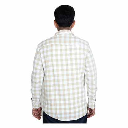 Cotton Regular Full Shirt White and Pale Brown full