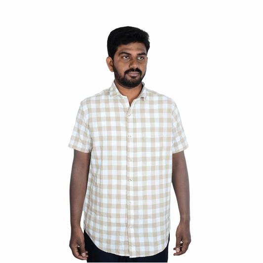 Cotton Slim Fit Half Shirt - Pale Brown - Half Sleeve