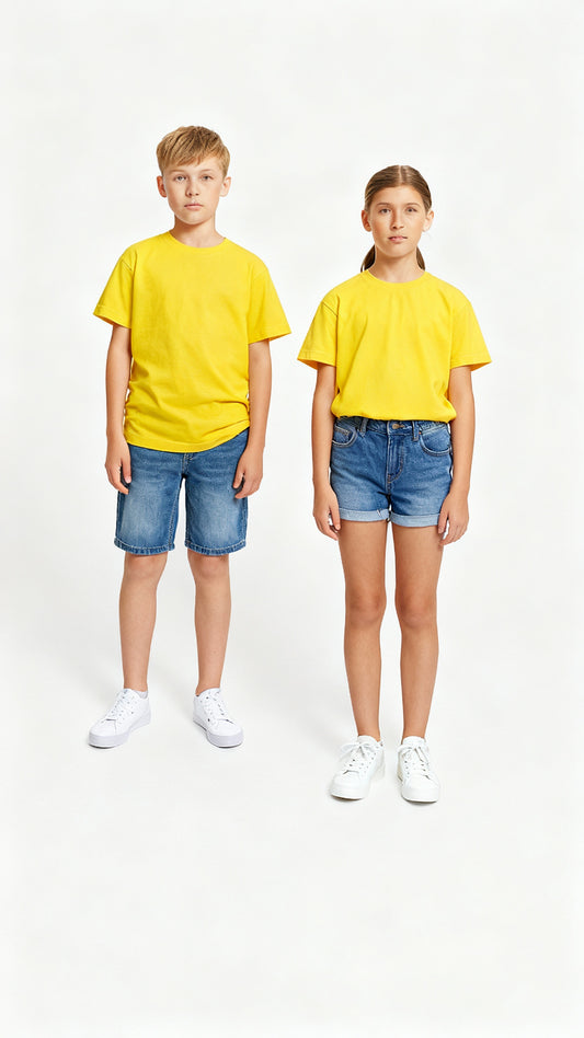 Kids' Unisex Plain Yellow T-Shirt