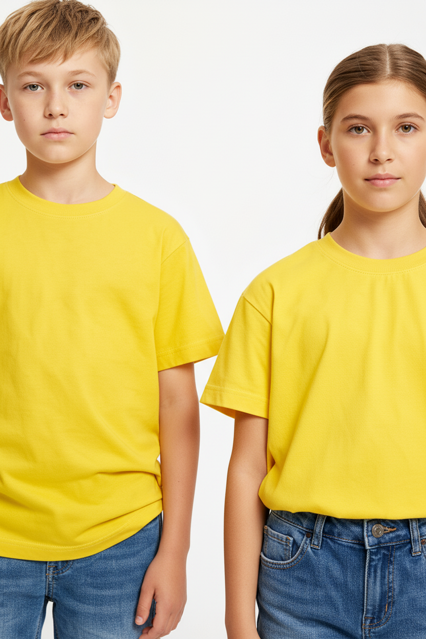 Kids' Unisex Plain Yellow T-Shirt