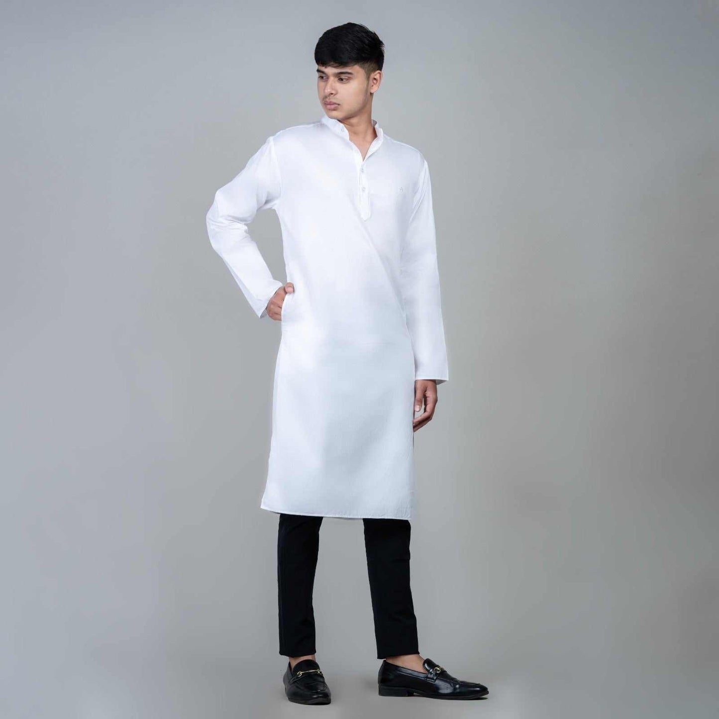 Casual long kurta for men -White