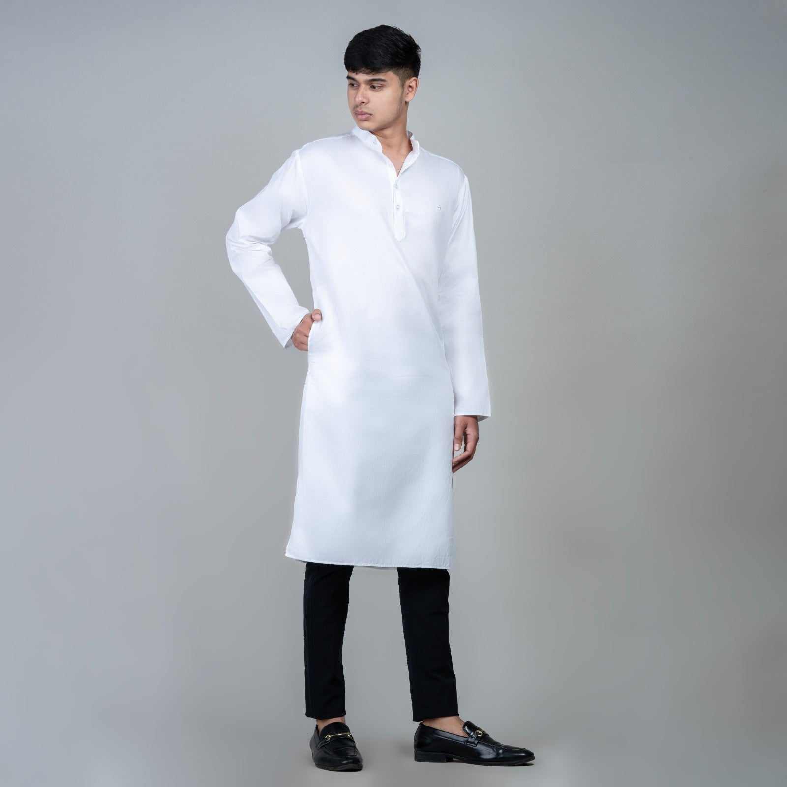 Casual long kurta for men -White
