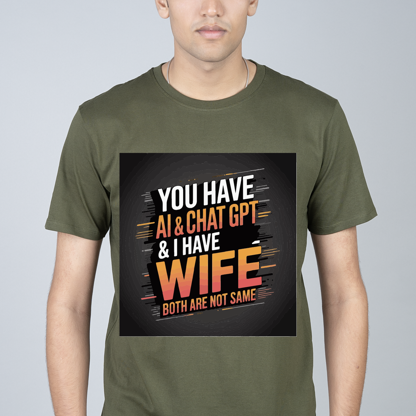 Men Printed, Typography Round Neck Pure Cotton Olive Green T-Shirt