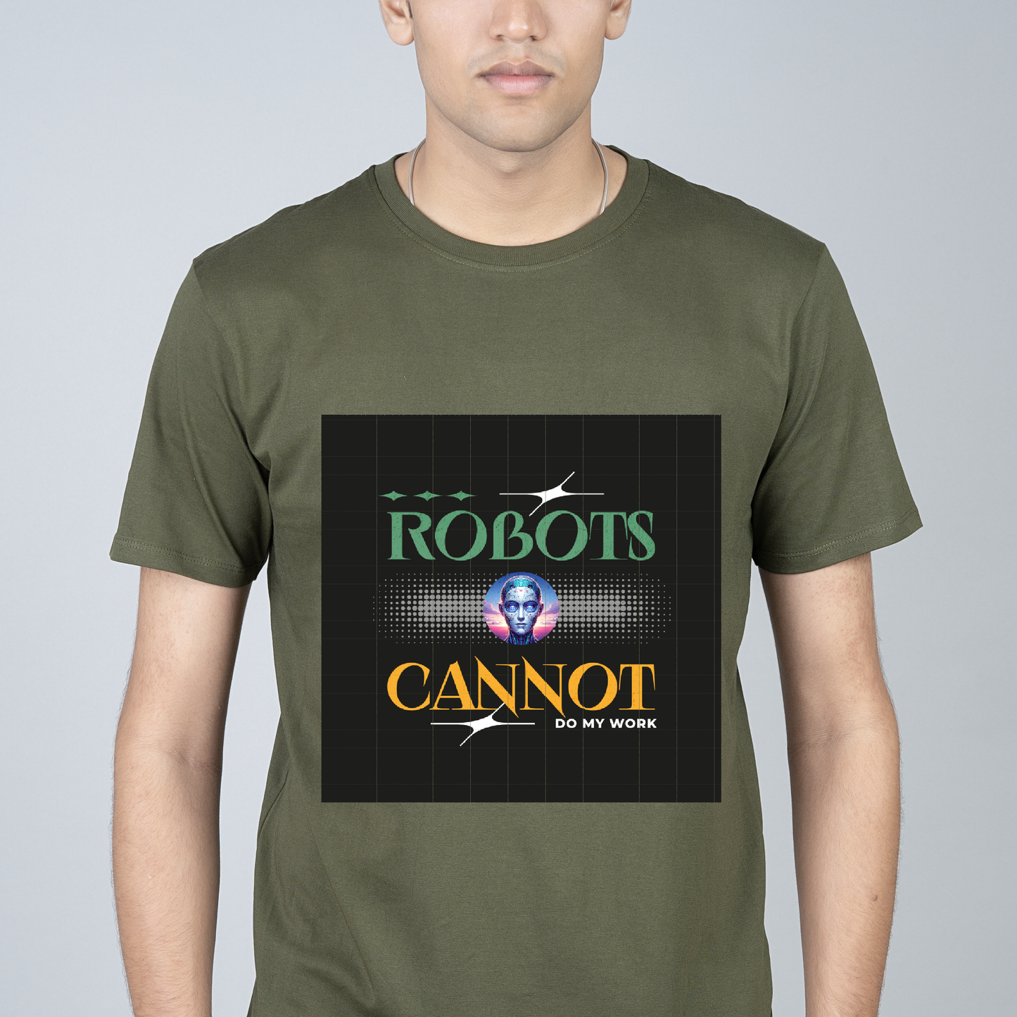 Men Printed Round Neck Pure Cotton Olive Green T-Shirt