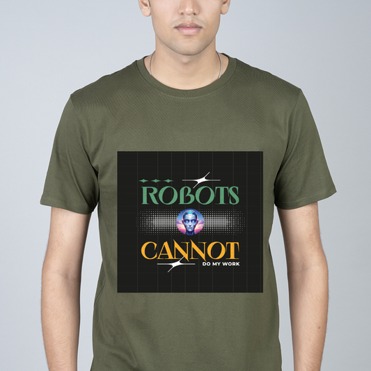 Men Printed Round Neck Pure Cotton Olive Green T-Shirt