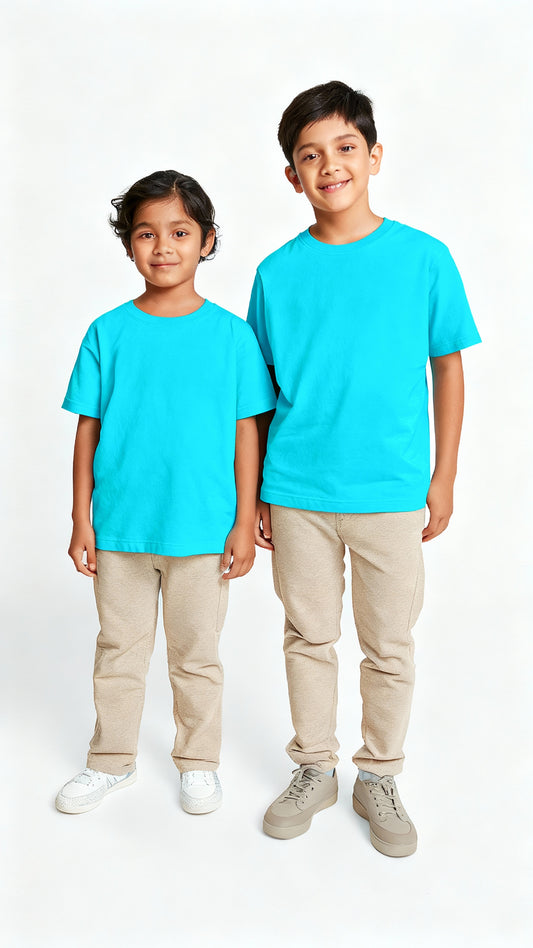Kids' Unisex Plain Teal T-Shirt