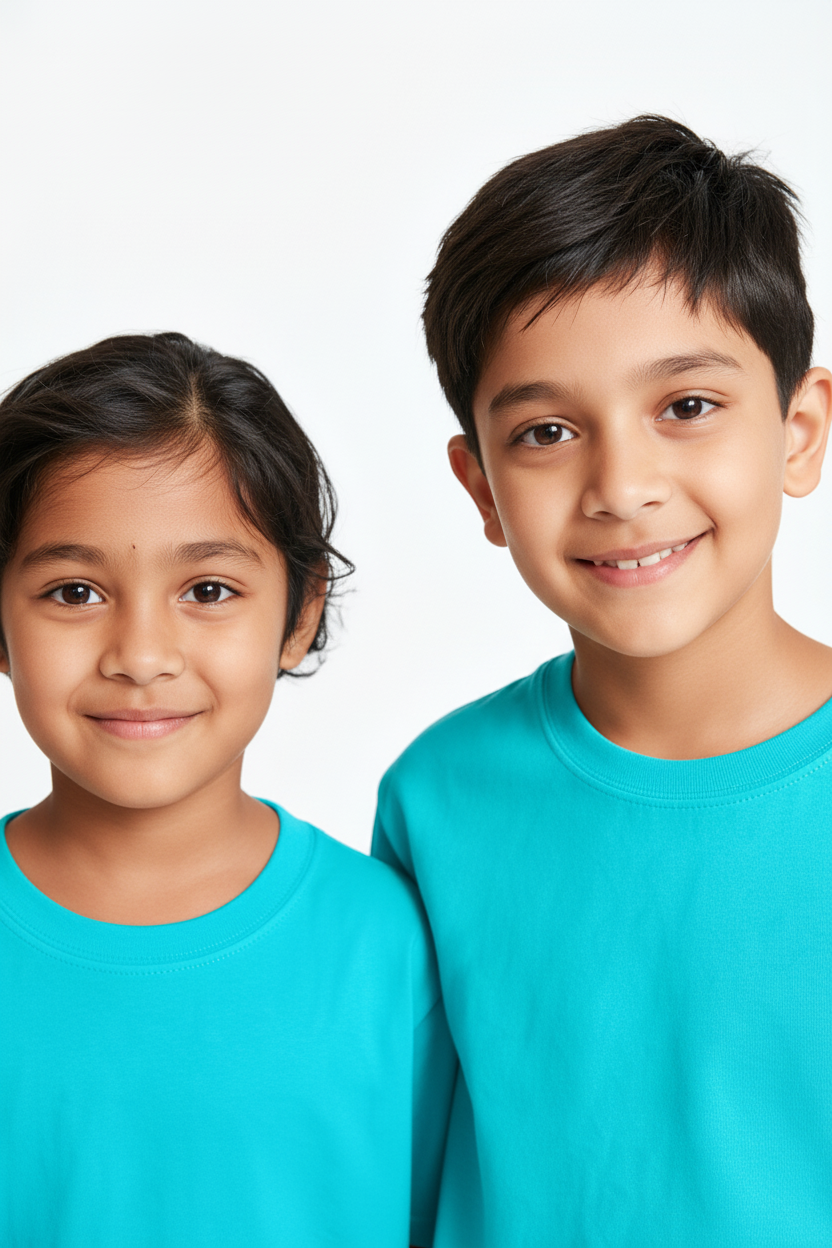 Kids' Unisex Plain Teal T-Shirt