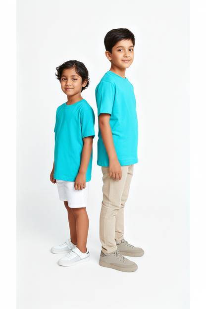 Kids' Unisex Plain Teal T-Shirt